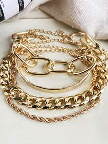 4入組極簡手鏈 - 金黃色 - 查看 3