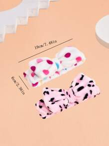 2pcs Bow Decor Bath Headband, Modern Polka Dot Print Polyester Facial Makeup Headband For Bathroom, Travel - Grey - View 2