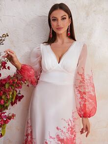 YISIKADO 印花燈籠袖雪紡正式洋裝 - 彩色 - 查看 7