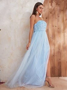 YISIKADO Split Thigh Mesh Tube Dress - Baby Blue - View 7