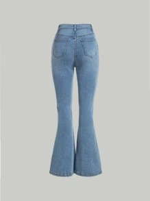 SHEIN Girlism Chicas adolescentes Jeans de pierna amplia desgarro - Lavado ligero - Ver 2