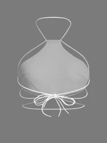 SHEIN ICON Tie Backless Crop Halter Top - White - View 2