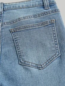 SHEIN Girlism Chicas adolescentes Jeans de pierna amplia desgarro - Lavado ligero - Ver 4