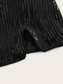 SHEIN ICON Split Hem Sequin Tube Top & Bodycon Skirt - Black - View 5