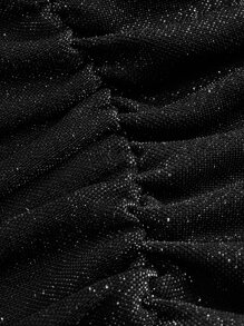 SHEIN ICON Contrast Mesh Cut Out Waist Ruched Tulip Hem Glitter Bodycon Dress