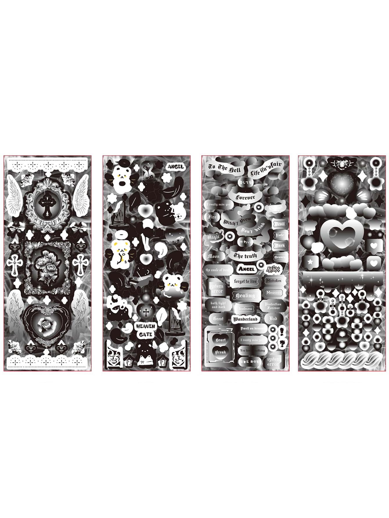 4入組混合圖案什錦貼紙簡單多用途DIY工藝品在家貼紙 - 黑色 - 查看 1