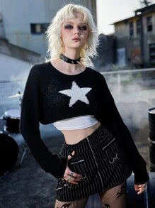 ROMWE Grunge Punk Geometrisk Enkel Tröja - Svart - Visa 3