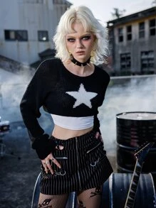 ROMWE Grunge Punk Geometrisk Enkel Tröja - Svart - Visa 4