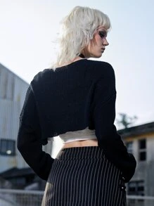 ROMWE Grunge Punk Geometrisk Enkel Tröja - Svart - Visa 6