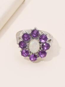 方晶鋯石裝飾戒指 - 彩色 - 查看 2