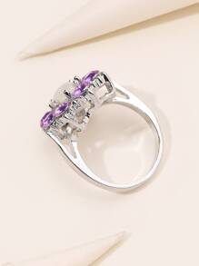 方晶鋯石裝飾戒指 - 彩色 - 查看 3