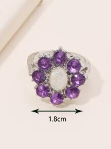 方晶鋯石裝飾戒指 - 彩色 - 查看 4