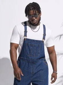 Manfinity RebelGame Men Cotton Slant Pocket Denim Dungarees Without Tee - Dark Wash - View 3