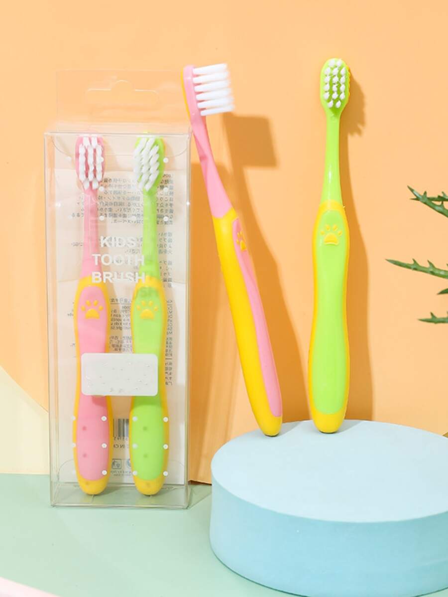 2 gói Bàn chải đánh răng màu Paw Print, Bàn chải đánh răng trẻ em PP lông mềm - Nhiều màu - Xem 1