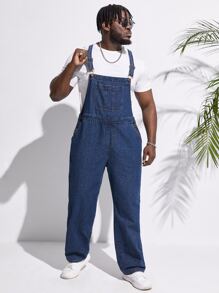 Manfinity RebelGame Men Cotton Slant Pocket Denim Dungarees Without Tee - Dark Wash - View 4