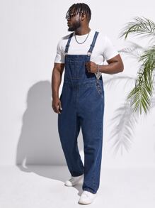 Manfinity RebelGame Men Cotton Slant Pocket Denim Dungarees Without Tee - Dark Wash - View 6