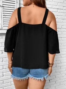 SHEIN VCAY Blusa de hombros descubiertos con abertura - Negro - Ver 6