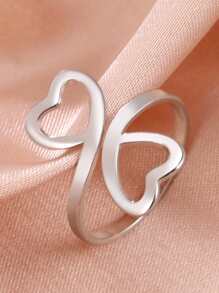 1 件时尚不锈钢心形装饰袖口戒指，适合女性生日礼物情人节、妈妈、母亲、母亲节、礼物 - 銀色 - 查看 2