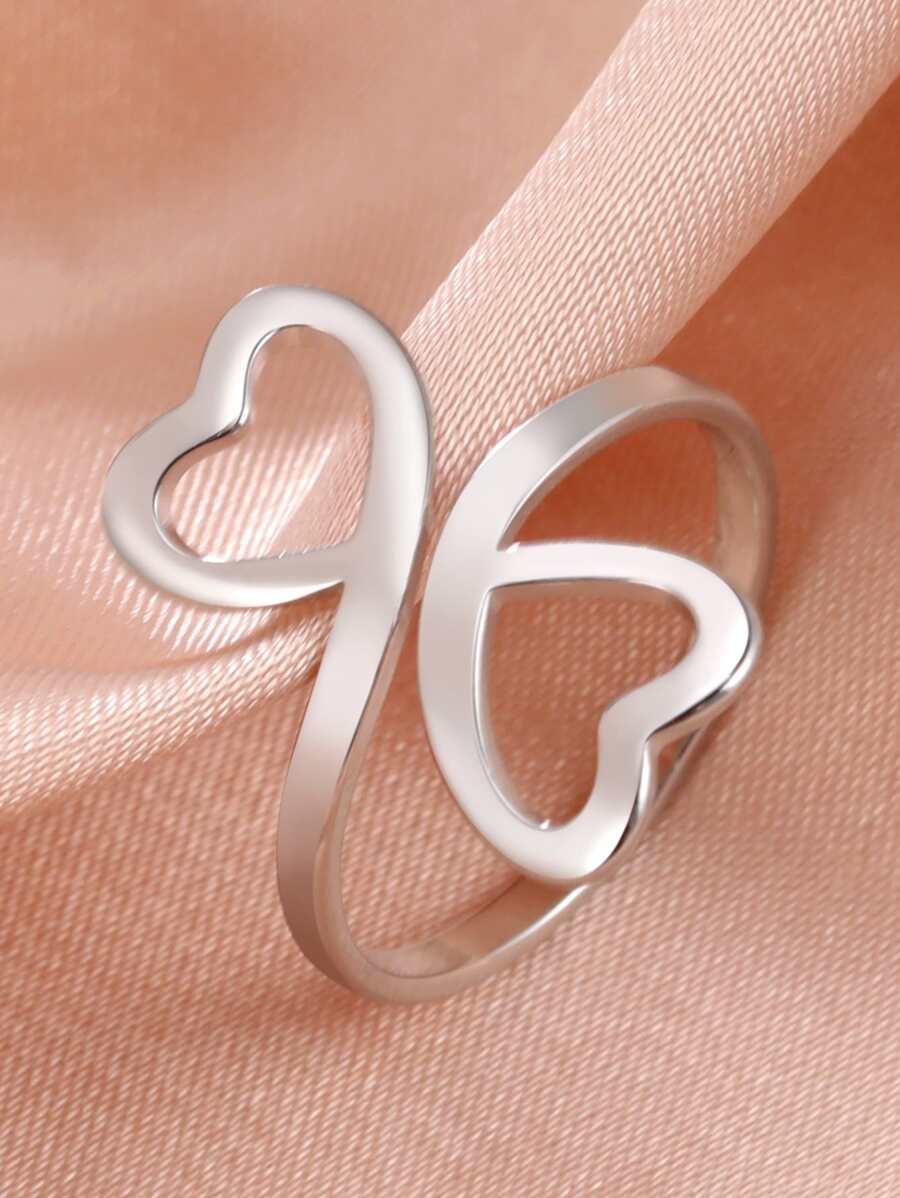 1 件时尚不锈钢心形装饰袖口戒指，适合女性生日礼物情人节、妈妈、母亲、母亲节、礼物