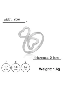 1 件时尚不锈钢心形装饰袖口戒指，适合女性生日礼物情人节、妈妈、母亲、母亲节、礼物 - 銀色 - 查看 4
