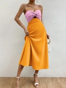 Allurite Two Tone Twist Front Tube Dress