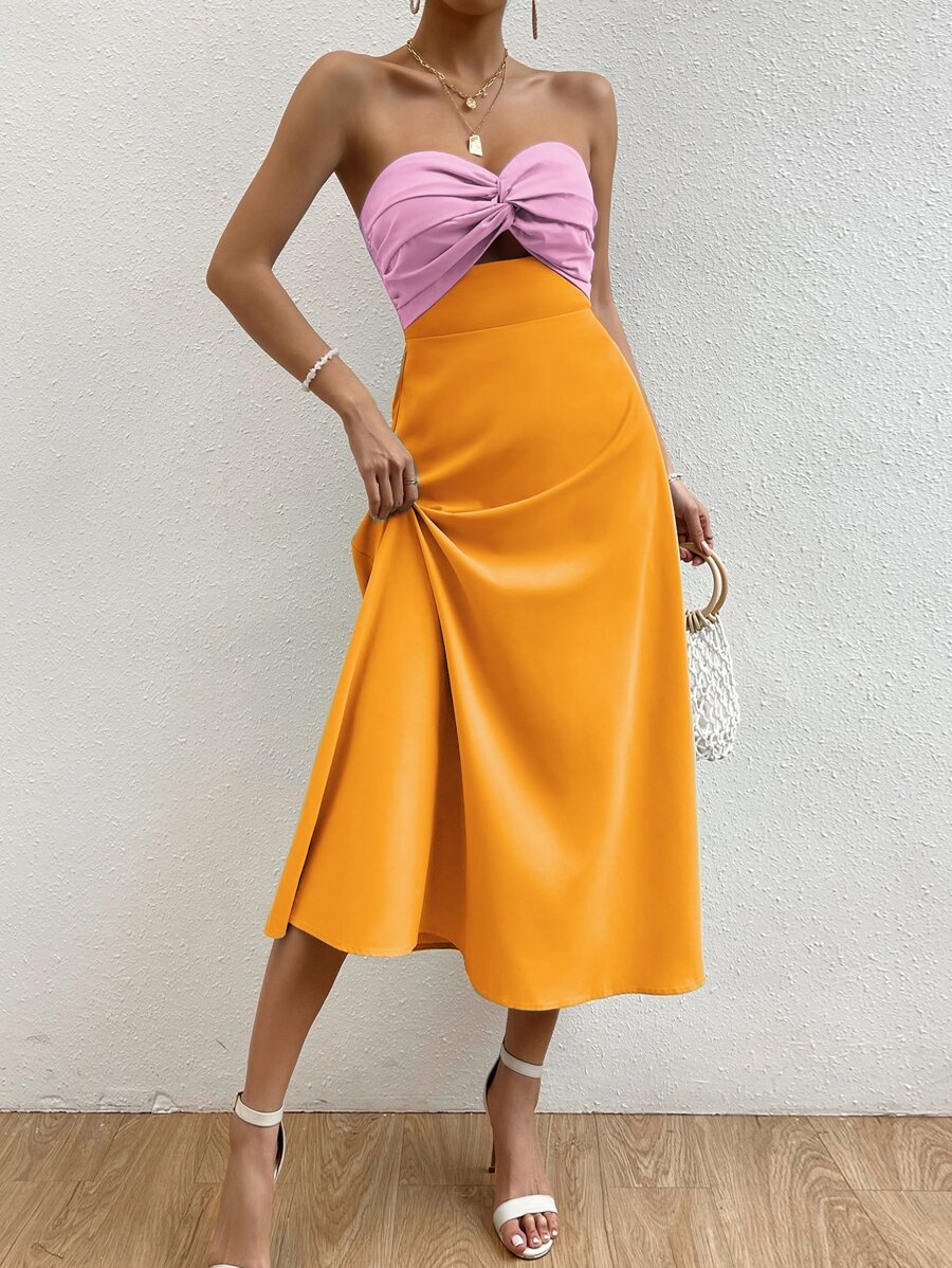 Allurite Two Tone Twist Front Tube Dress