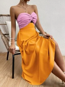 Allurite Two Tone Twist Front Tube Dress