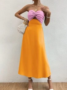 Allurite Two Tone Twist Front Tube Dress