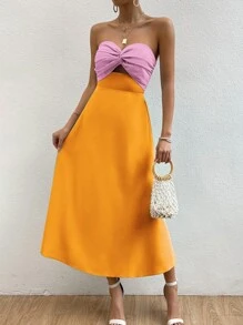 Allurite Two Tone Twist Front Tube Dress