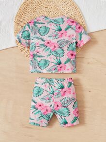 SHEIN Baby Tropical Print Tee & Shorts - Multicolor - View 2