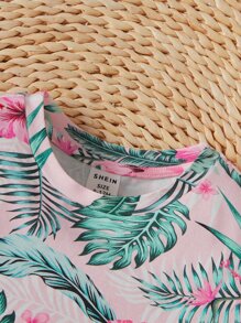 SHEIN Baby Tropical Print Tee & Shorts - Multicolor - View 3