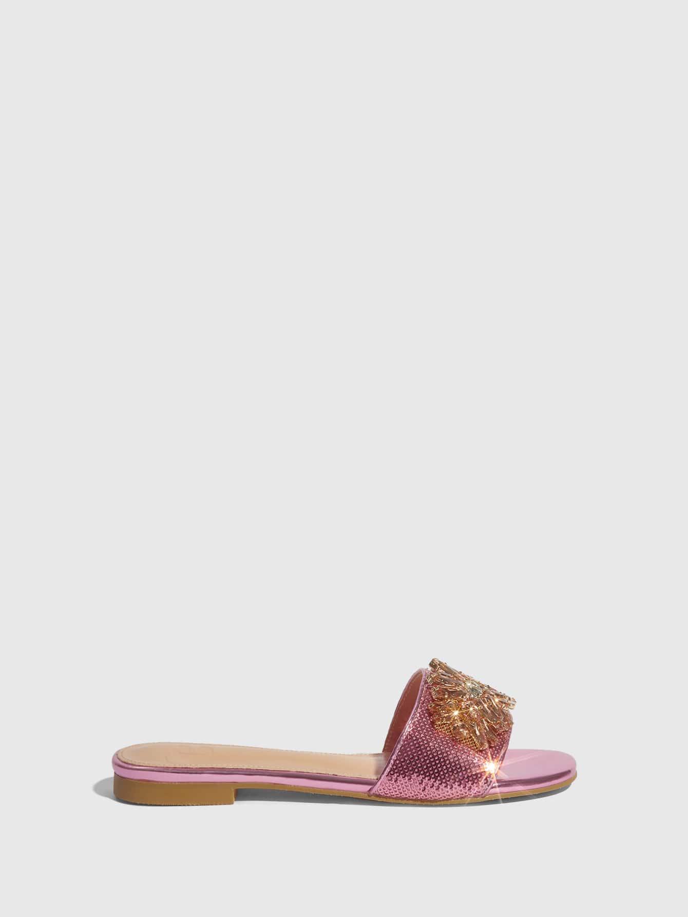 CUCCOO TILAWA Rhinestone & Sequins Decor Slide Sandals
