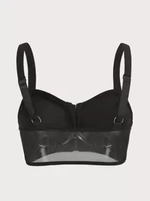 ROMWE Grunge Punk Zip Up PU Leather Bralette - Black - View 2