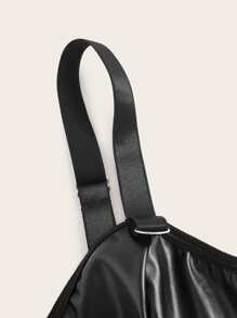 ROMWE Grunge Punk Zip Up PU Leather Bralette - Black - View 3