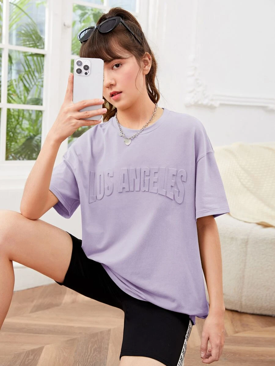 SHEIN Tops con gái Lá thư Giải trí - Màu Lilac Tím - Xem 1