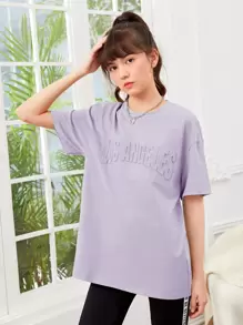 SHEIN Tops con gái Lá thư Giải trí - Màu Lilac Tím - Xem 3