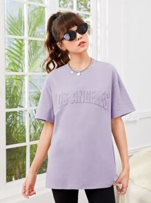 SHEIN Tops con gái Lá thư Giải trí - Màu Lilac Tím - Xem 4