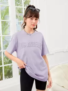 SHEIN Tops con gái Lá thư Giải trí - Màu Lilac Tím - Xem 6