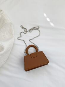 Chicas Bolsa cuadrada con cadena con tira asa superior - Marrón - Ver 5