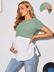 SHEIN Maternity Nursing Two Tone Peplum Tee - Mint Green - View 1