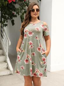 大碼印花挖肩隱藏口袋T恤洋裝 - 彩色 - 查看 6