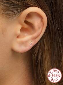 1 pieza Pendiente de tachuela con turquesa con diseño de rayo plata - Dorado - Ver 3