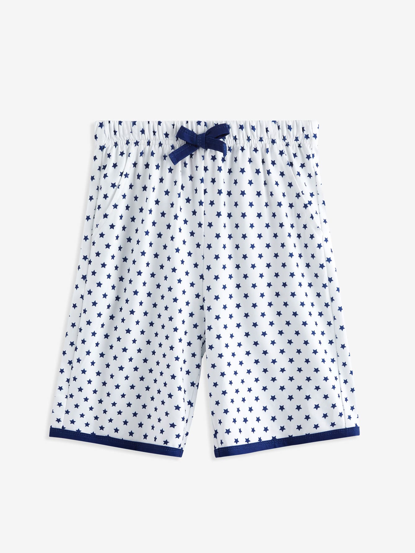 Boys Allover Star Print Contrast Binding Sleep Shorts - White - View 1