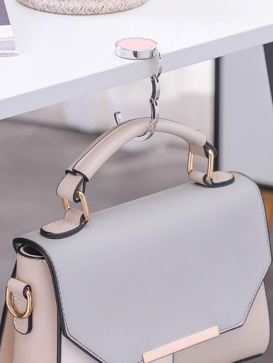 2入組/套隨機鋅合金鉤極簡圓形造型可折疊手提包收納可折疊裝飾桌子鉤 - 粉色 - 查看 1