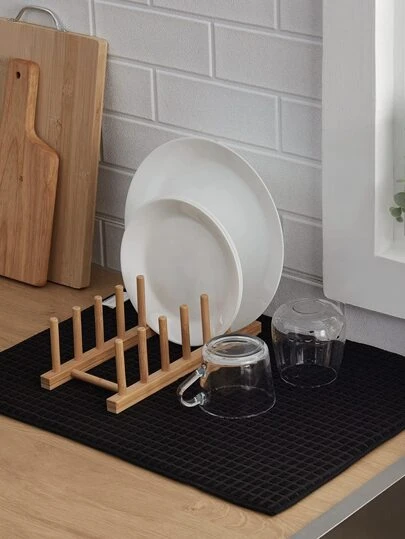 1 st Plain Dish Torkmatta, Minimalistisk Svart Polyester Dish Driner Matta För Kök