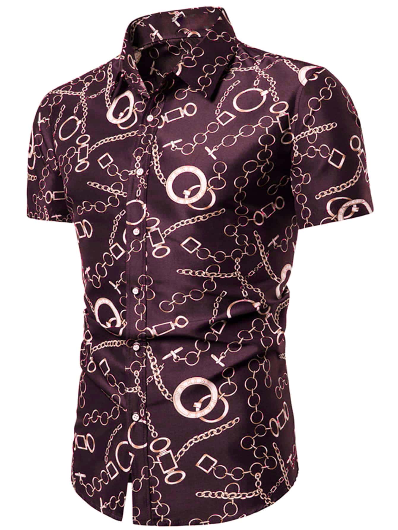 Men Chain Print Shirt - Burgundy - View 1