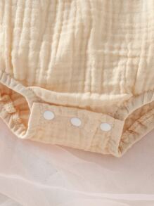 SHEIN Bodysuits Em bé Xù màu trơn - Màu be - Xem 3