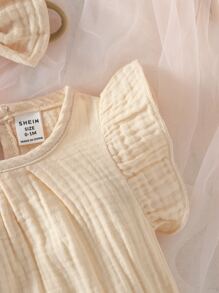 SHEIN Bodysuits Em bé Xù màu trơn - Màu be - Xem 4