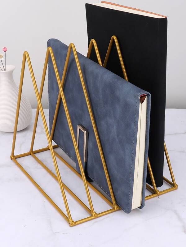 1pc Metallic Triangle Bookend, Simple Multipurpose Decorative Bookend For Office, Student Desk