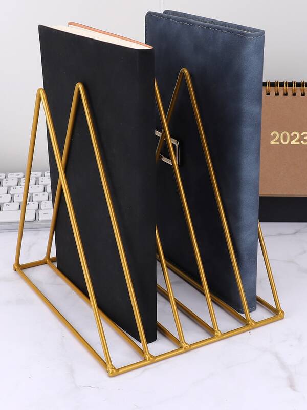1pc Metallic Triangle Bookend, Simple Multipurpose Decorative Bookend For Office, Student Desk